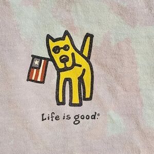 Custom Reverse Dyed Tie Dye Life Is Good Rocket Dog Graphic Tee Women's Size L